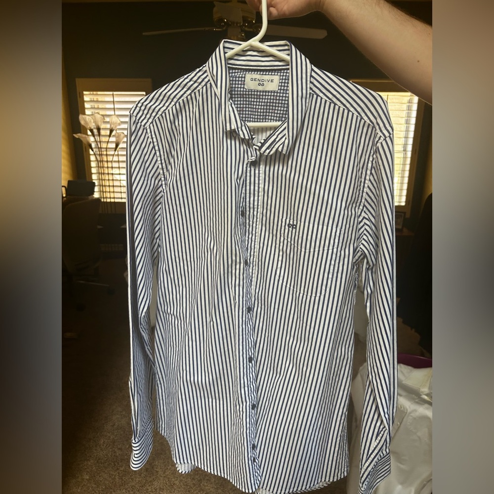 Navy Striped Casual Button Down Shirt